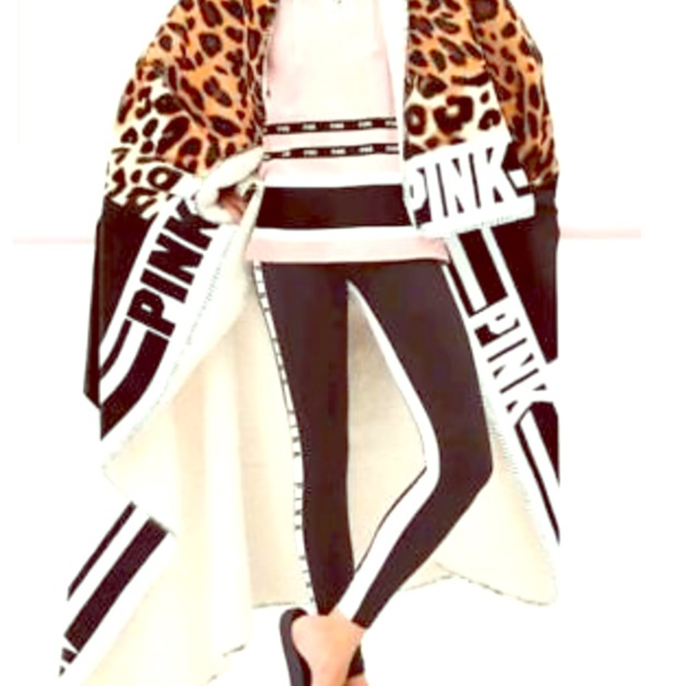 VS PINK SHERPA Blanket Leopard Black/White